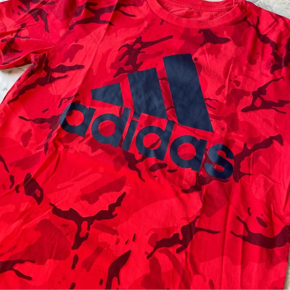 Adidas Red and Blue Short Sleeve Tee with Camo Abstract Pattern - Picture 2 of 5